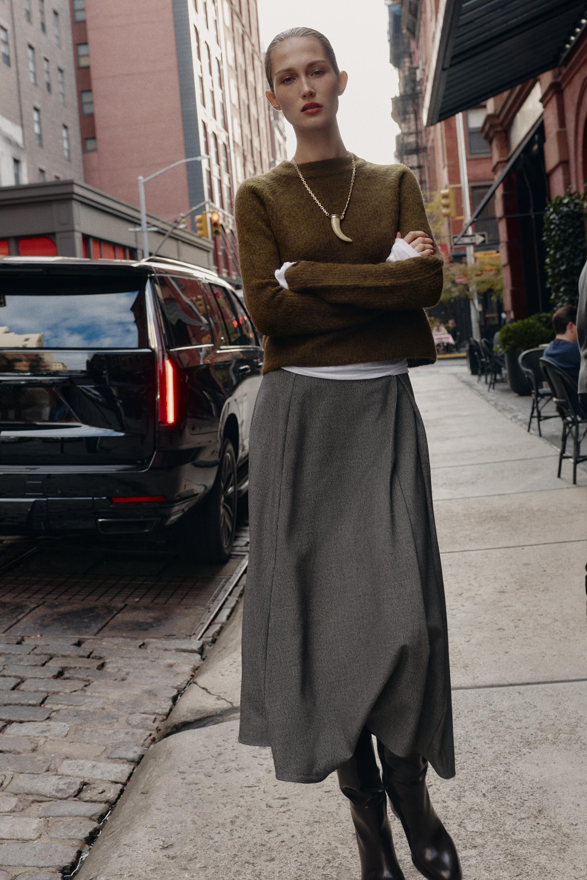 HOUNDSTOOTH CAPE MIDI SKIRT | Zara US