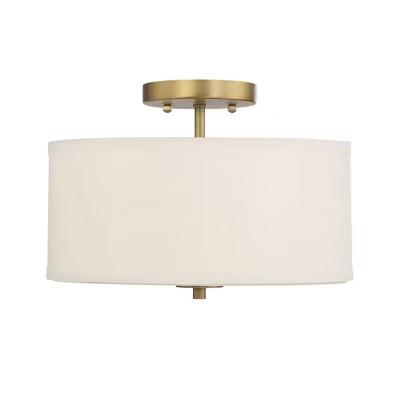 2 Light Semi Flush Mount with Fabric Shade Natural Brass - Aurora Lighting | Target