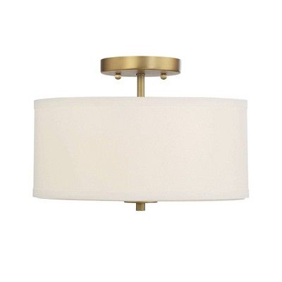 2 Light Semi Flush Mount with Fabric Shade Natural Brass - Aurora Lighting | Target