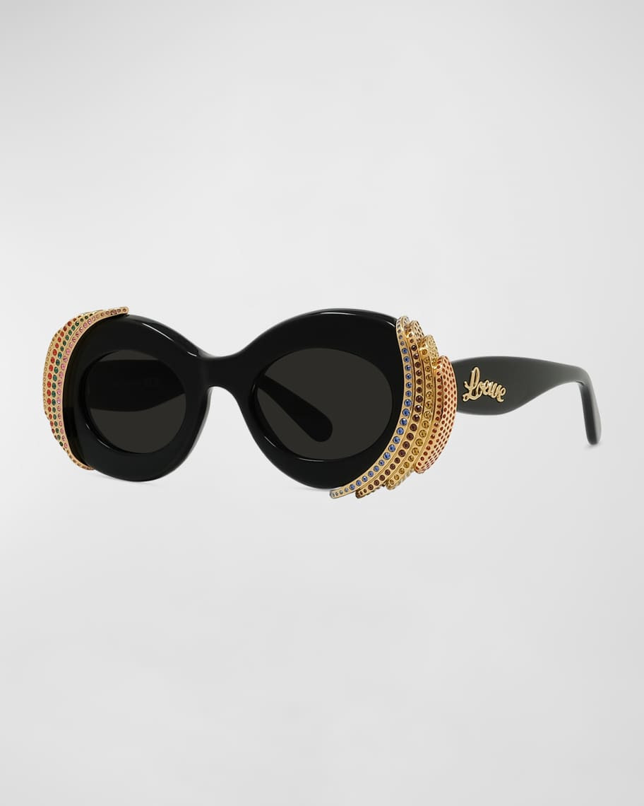 Loewe Embellished Acetate & Metal Oval Sunglasses | Neiman Marcus