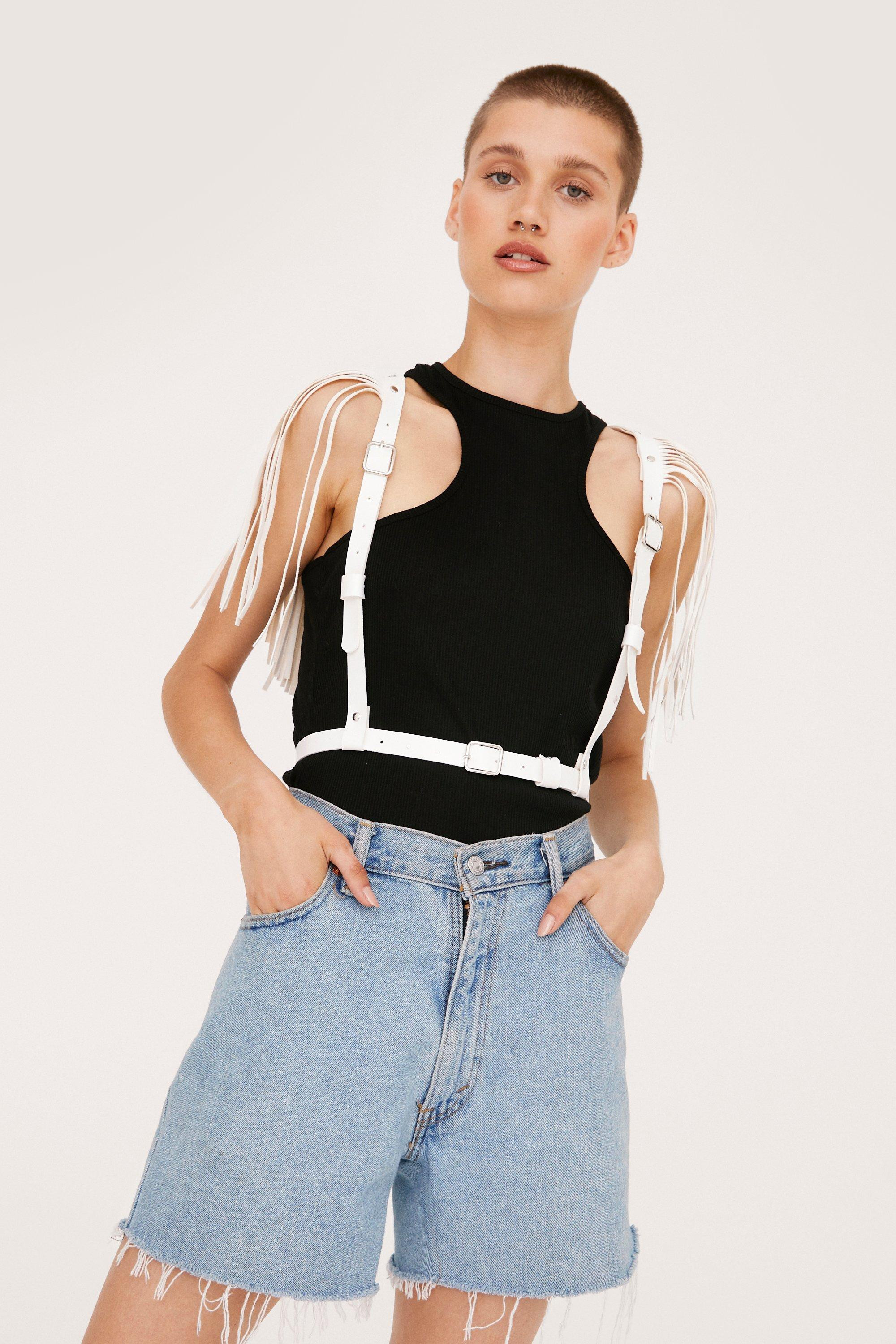 Faux Leather Fringe Detail Harness Belt | Nasty Gal (US)