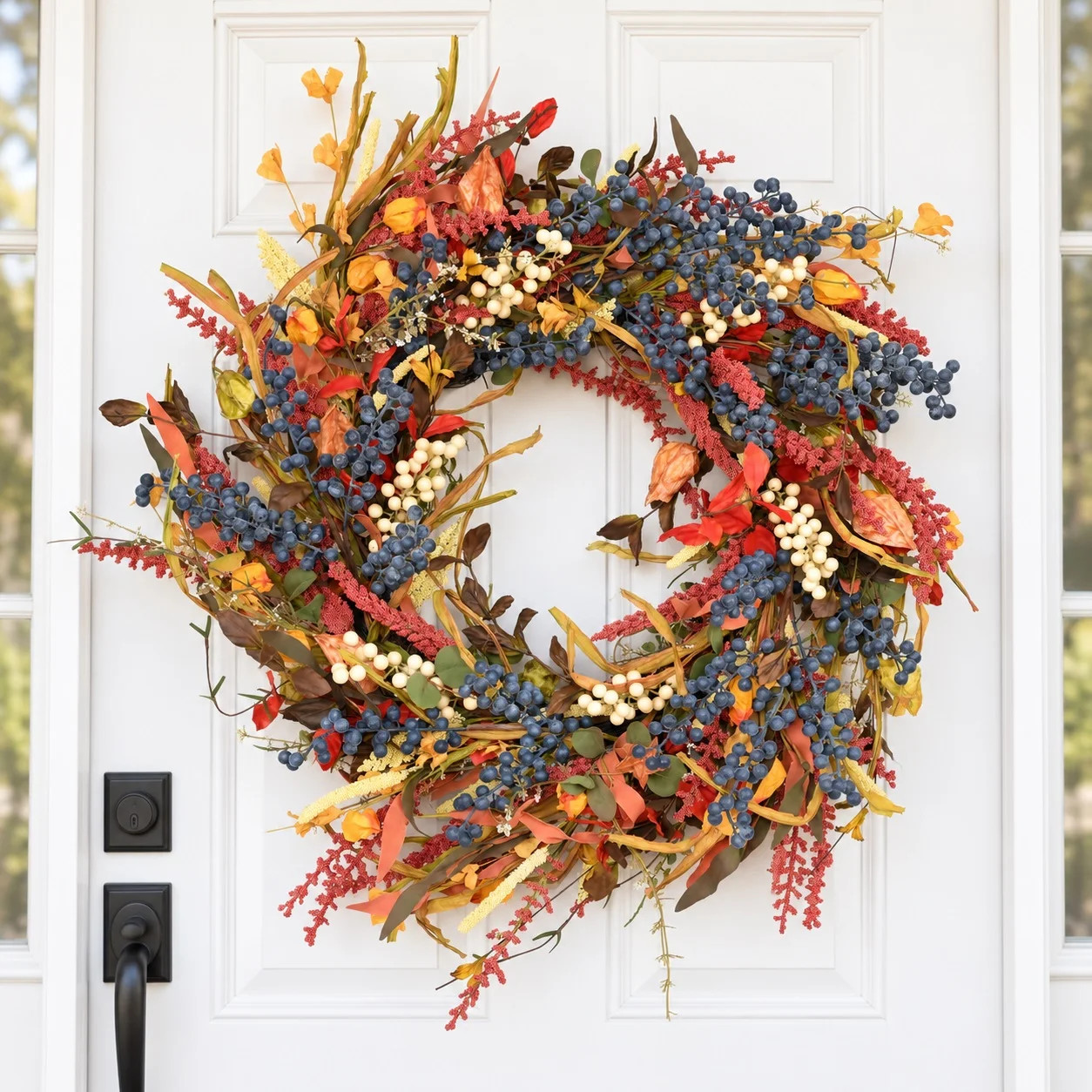24" Artificial Farmhouse Twig Fall Thanksgiving Day Harvest Blossom Cluster Foliage Berry Front Door Wreath | Wayfair North America