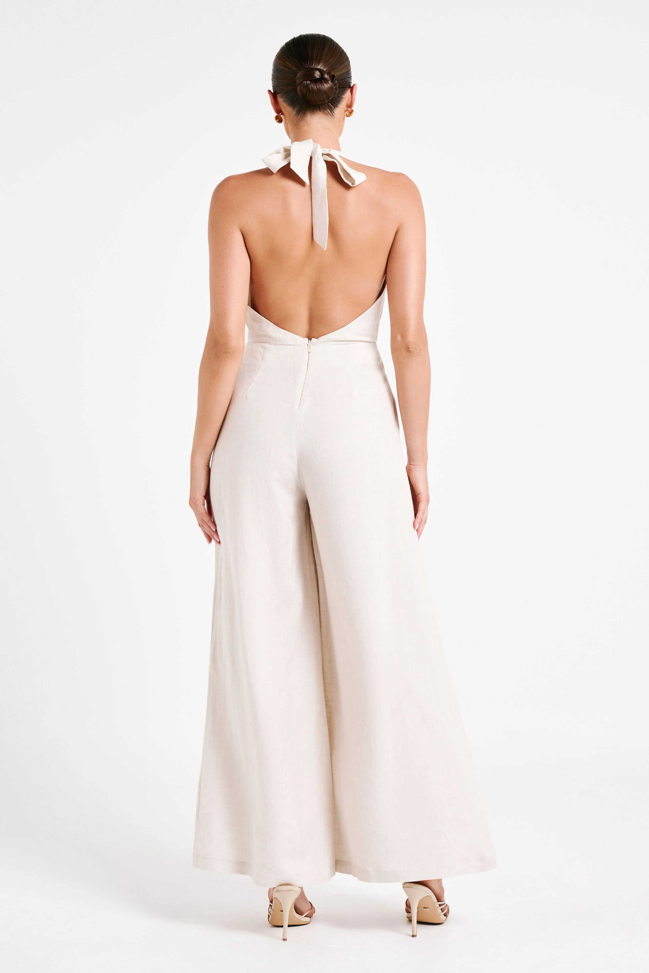 Blanca Linen Halter Jumpsuit - Natural | MESHKI US