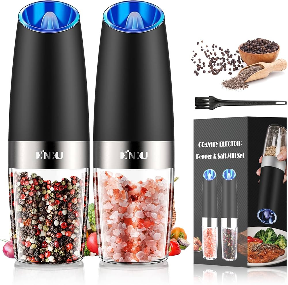 XinXu Gravity Automatic Pepper and Salt Mill, Stainless Steel, Adjustable Coarseness with Blue LE... | Amazon (US)