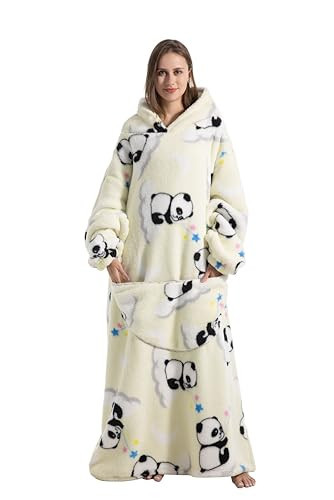 Huahomehui oversized hoodie sweatshirt blanket with Giant Pocket long wearable blanket hoodie for Adults snuggle blankets (Panda) | Amazon (US)
