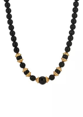 1928 Jewelry Gold Tone Black & Gold Beads Necklace 16" Adj | Belk