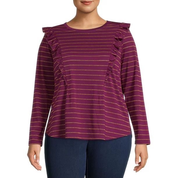 Terra & Sky Women's Plus Size Ruffle Knit Long Sleeve Top | Walmart (US)