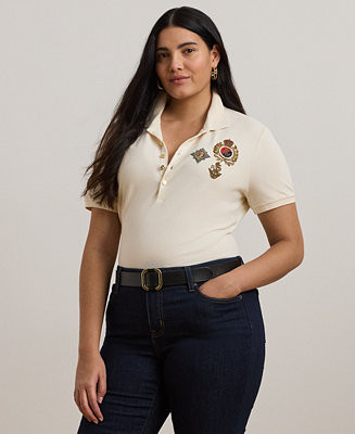 Plus Size Embellished Patch Polo Shirt | Macy's