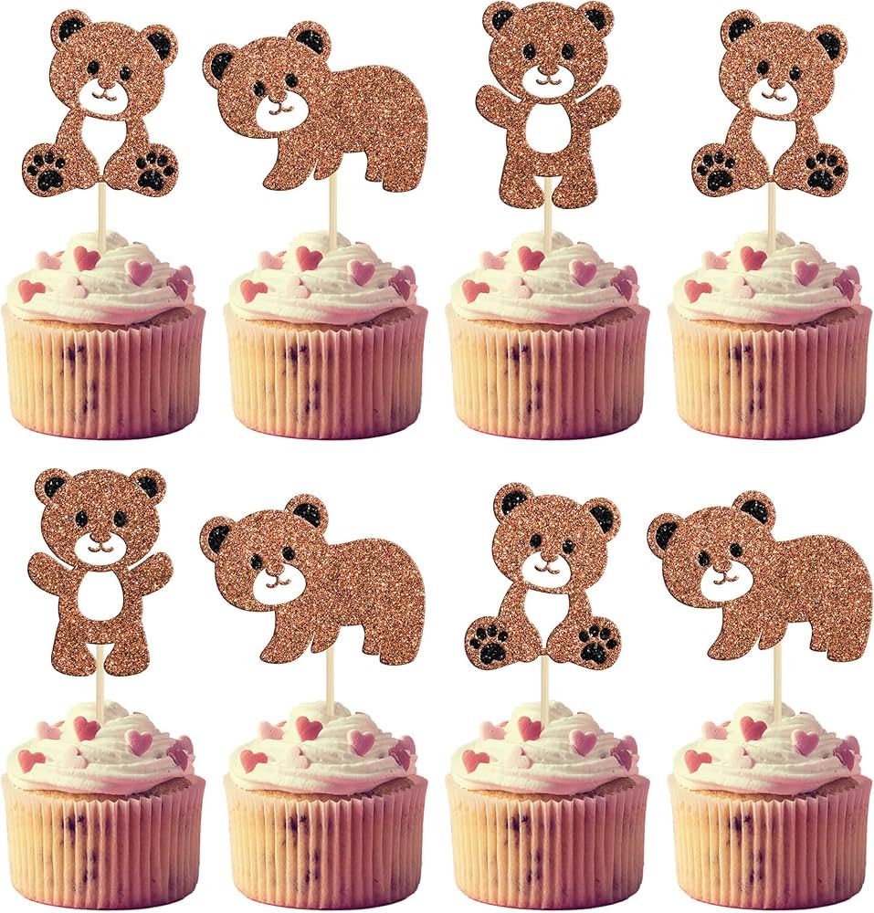 Gyufise 24Pcs Bear Baby Shower Birthday Party Decorations We Can Bearly Wait Cupcake Toppers Tabl... | Amazon (US)