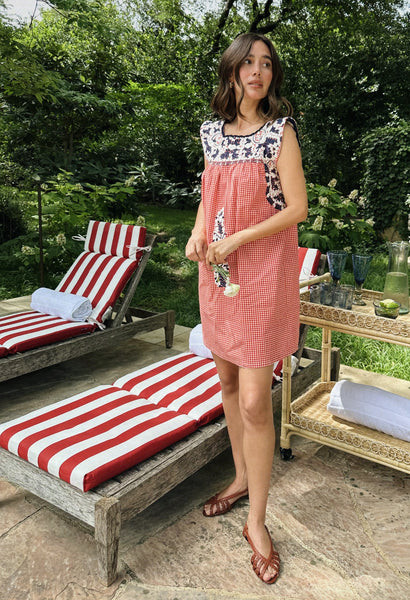 Classic Flores Red Gingham Fourth of July Short Dress | Mi Golondrina