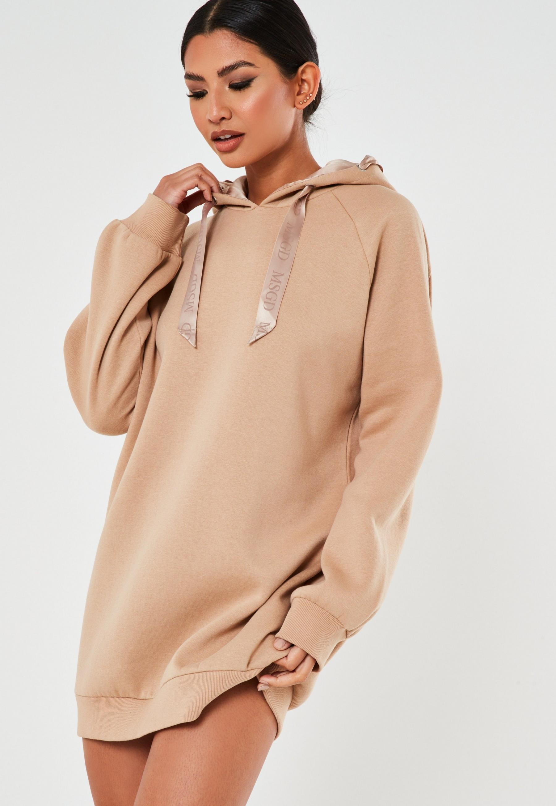 Camel MSGD Extreme Oversized Loungewear Hoodie Dress | Missguided (US & CA)