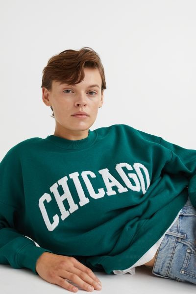 Printed Sweatshirt - Dark turquoise/Chicago - Ladies | H&M US | H&M (US + CA)