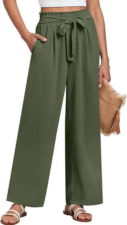 ANRABESS Women Wide Leg Palazzo Pants High Waist Tie Knot Lightweight Dressy Boho Lounge Pants Tr... | Amazon (US)