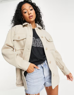 New Look - Shacket in lichtbeige | ASOS (Global)