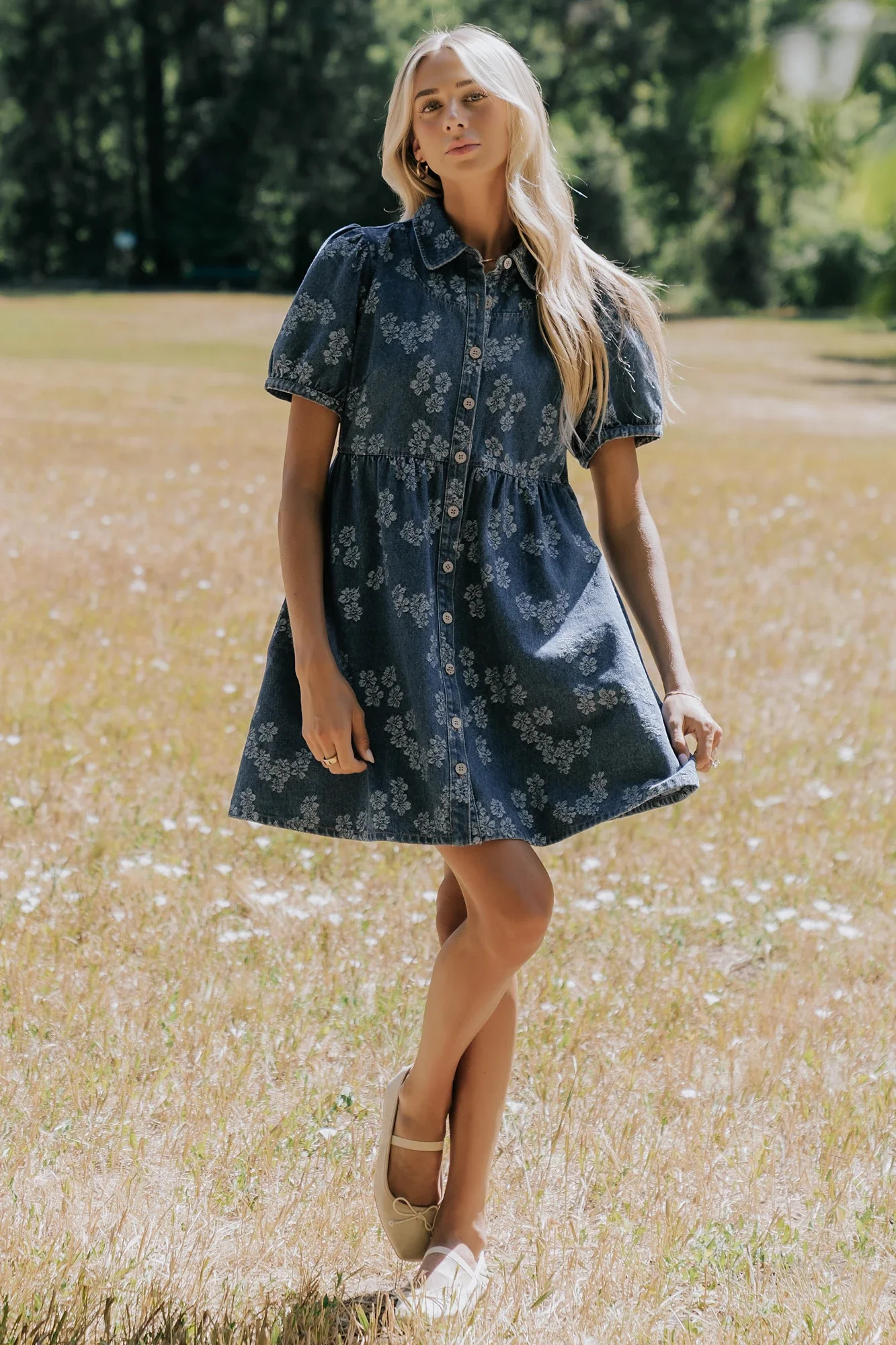 Tiff Button Up Short Dress | Medium Floral Wash | Baltic Born