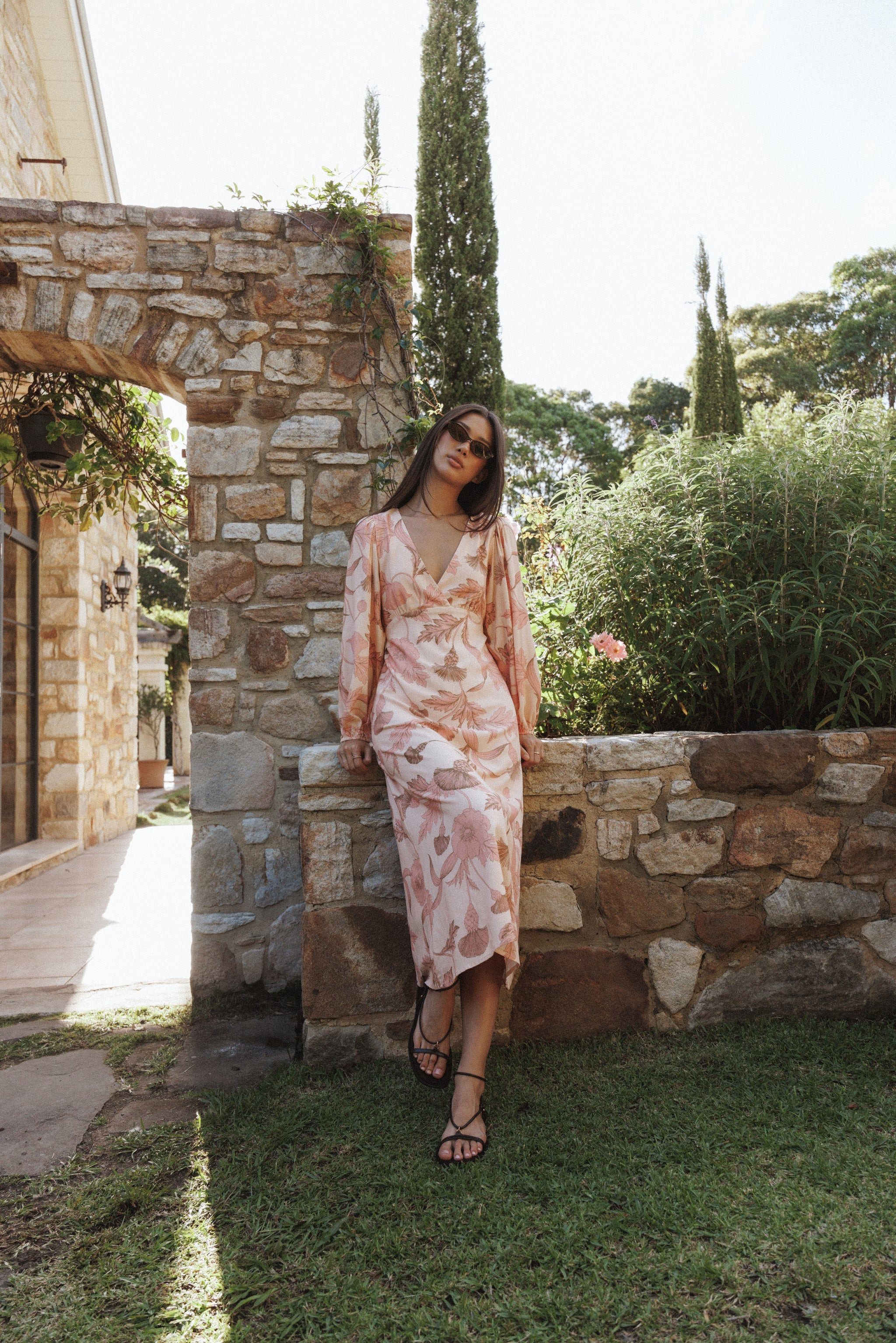 Kolby Long Sleeve Midi Dress - Pink Floral | Petal & Pup (US)