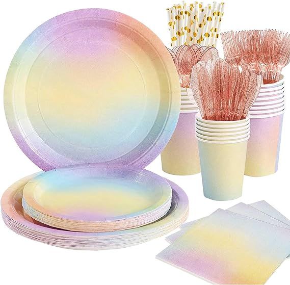 LYEUYNL Pastel Party Decorations Rainbow Birthday Supplies - 192 Pcs Party Supplies Decorations D... | Amazon (US)