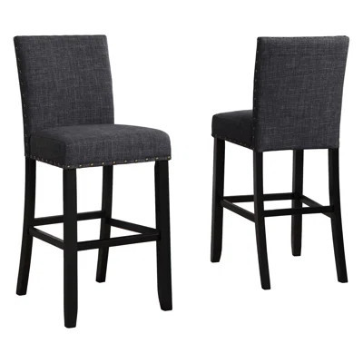Grey Fabric Stools, 2 - Legs, Nailhead Trim, 44"H, 16"X23 Of 2 Stools Seat, | Wayfair North America