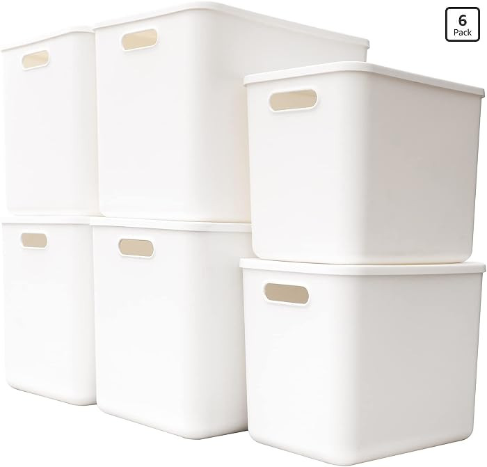 Plastic Storage Baskets Bins Boxes With Lids,Organizing Container White Storage Organizer Bins Fo... | Amazon (US)