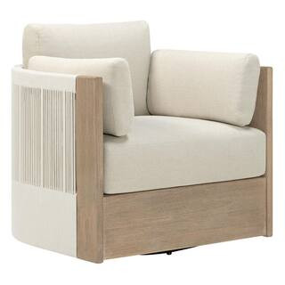 Spruce & Spring Lazlo Cream Fully Assembled Wood Swivel Outdoor Lounge Chair with Handwoven Rope ... | The Home Depot