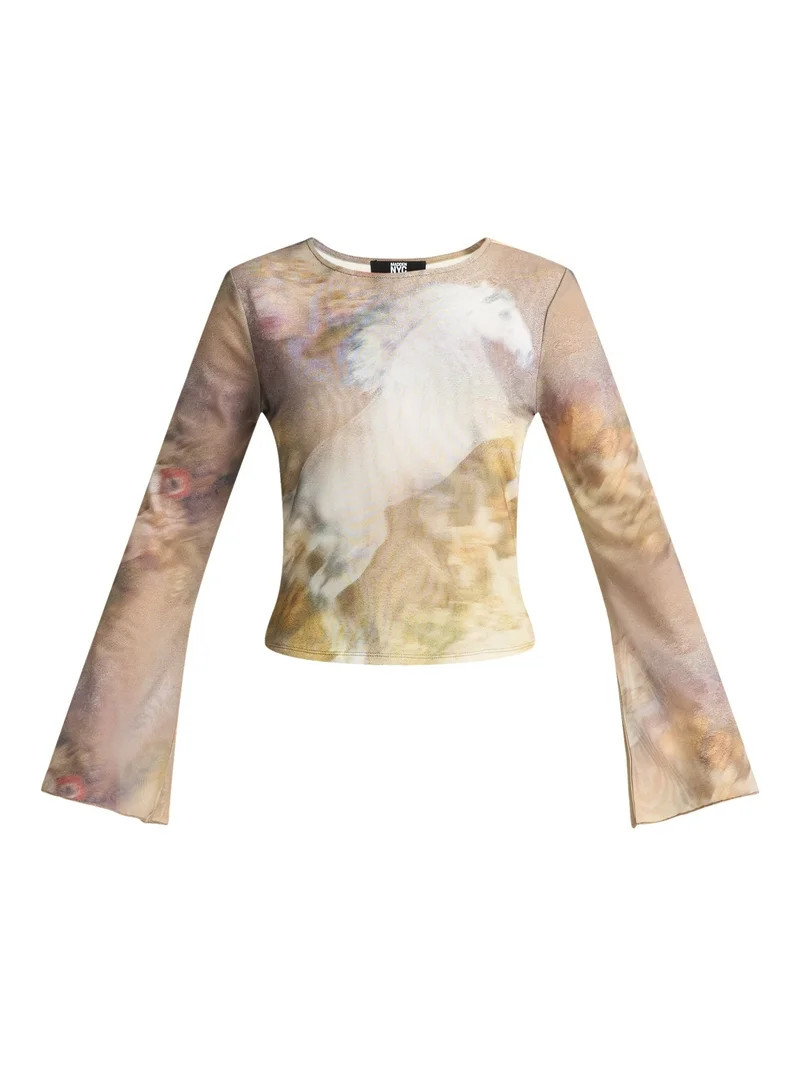 Madden NYC Women's Mesh Top with Long Sleeves, Sizes XXS-XXL - Walmart.com | Walmart (US)