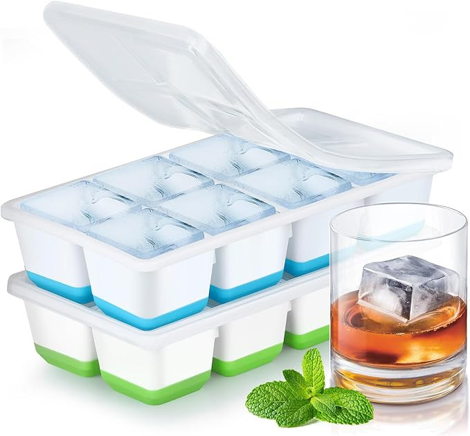 Large Ice Cube Moulds, 4.5cm Square Ice Cube Trays with Lids, Set of 2 Big Silicone Ice Cube Tray... | Amazon (UK)