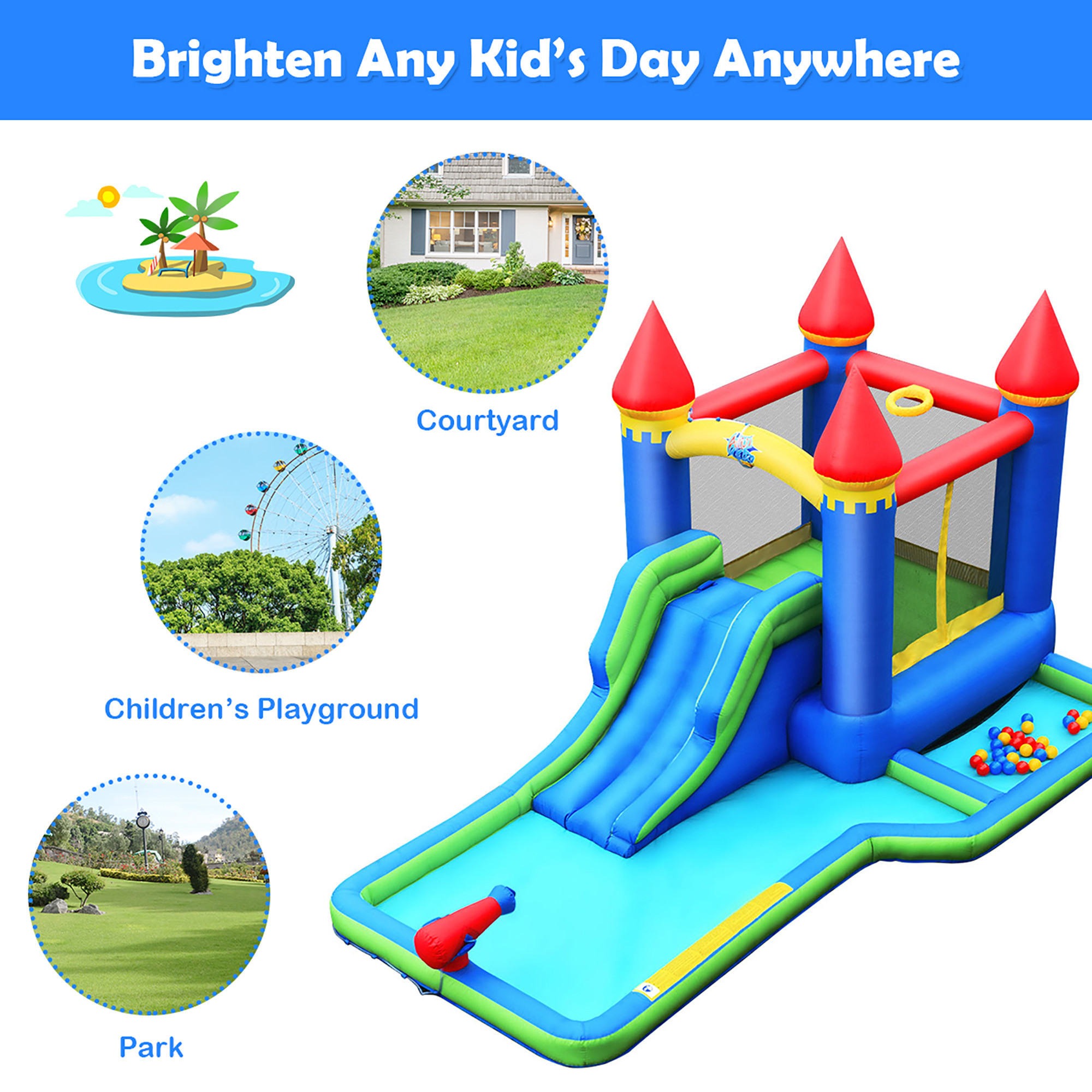 Costway Inflatable Castle Bouncer Bounce House Slide Water Park BallPit with 580W Blower | Walmart (US)