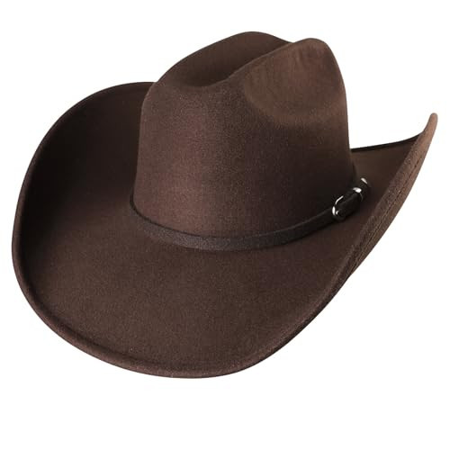 MGupzao Brown Cowboy Hat for Men Women - Western Cowboy Hat Felt Wide Brim Cowgirl Hats Women Belt Buckle Cowgirl Hat for Cosplay, Travel, Fishing, Camping, Biking | Amazon (US)
