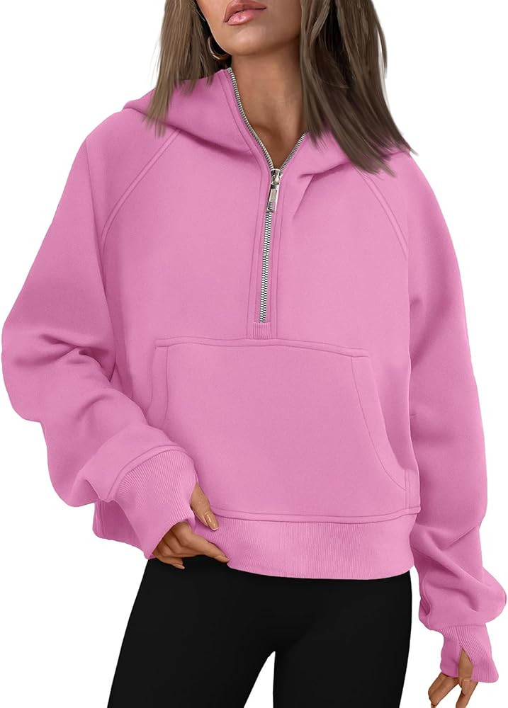 Half Zip Sweatshirts Cropped Hoodies Fleece Womens Quarter Zip Up Pullover Sweaters Fall Outfits ... | Amazon (US)