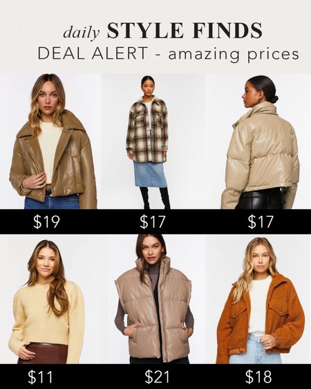 Amazing deals: Extra 50% off Clearance price, Faux Leather Puffer Jackets, Faux Leather Puffer Vest, Plaid Shacket, Fuzzy Bomber Jacket, Fall Sweater #F21 #ClearanceSales #DealAlert #DailyFinds #DailyDeals #Over40Style 

#LTKover40 #LTKSale #LTKfindsunder50
