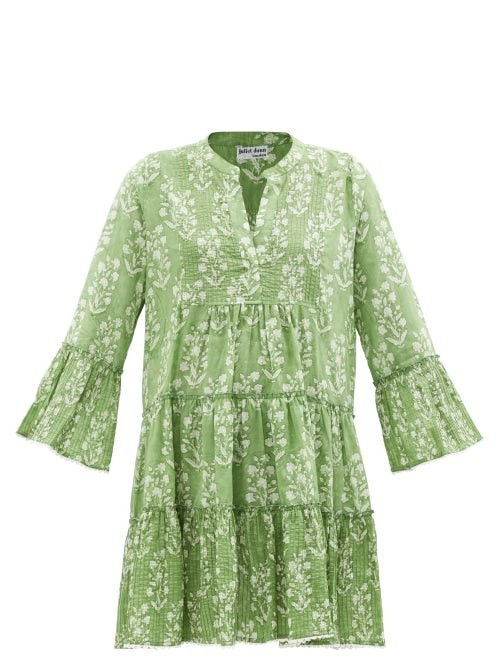 Juliet Dunn - V-neck Floral-print Cotton-voile Dress - Womens - Green Print | Matches (US)