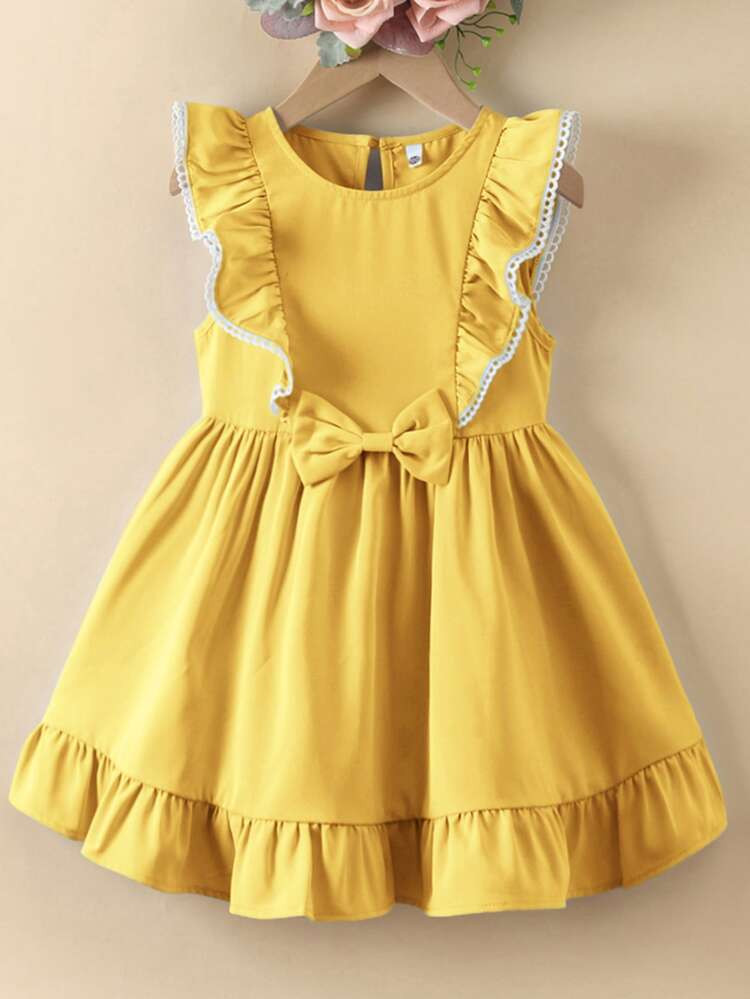 Toddler Girls Bow Front Guipure Lace Detail Ruffle Trim Dress | SHEIN