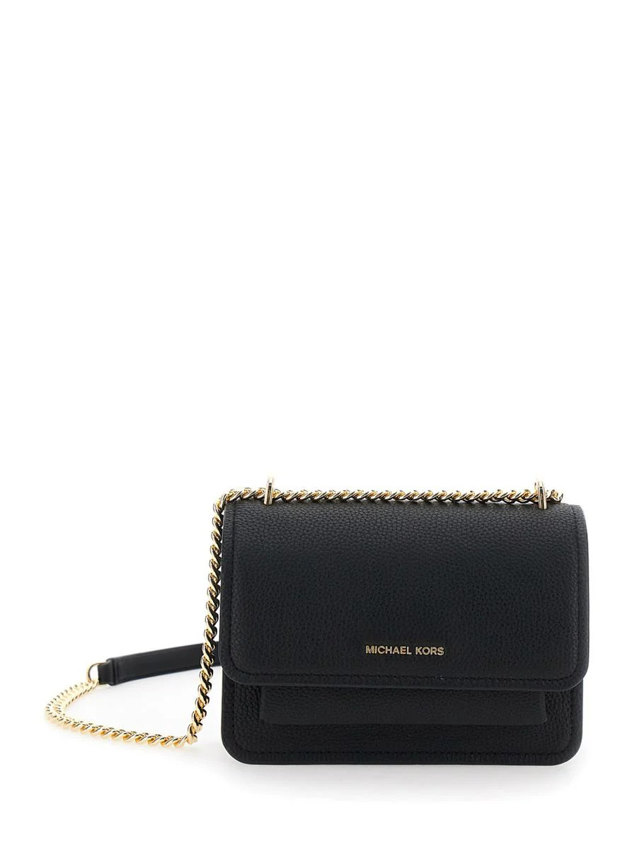 Black Crossbody Bag With Logo Lettering On The Front In Leather Woman | Baltini