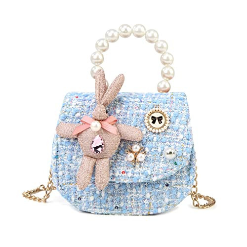 ZWI-player Little Girls Princess Purses Cute Crown Crossbody Bag Handbag with Pearl Handle for Kids Toddler (rabbit-bag-Blue) | Amazon (US)