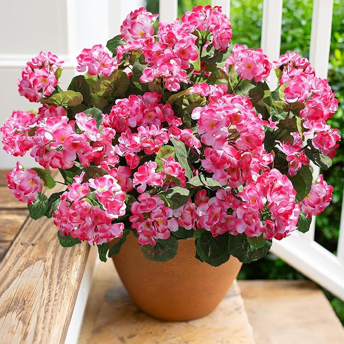 Artificial Geranium Fake Flowers for Outdoors Decoration, 6 Bundles Silk Geraniums Pink Flower UV... | Amazon (US)