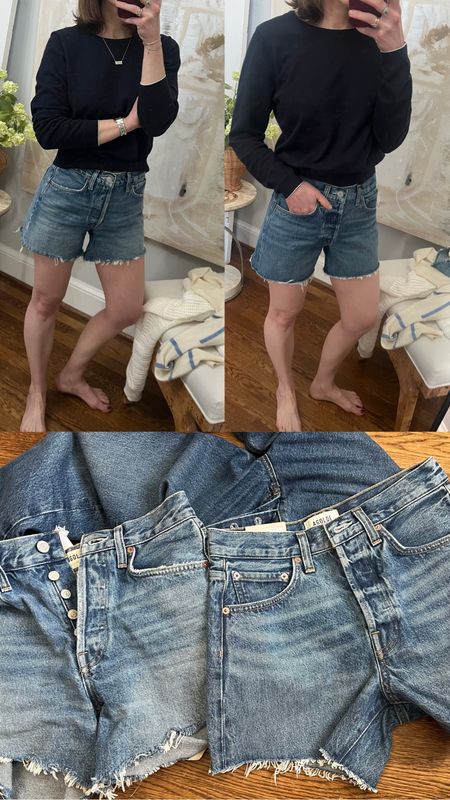 Agolde Parker Long Shorts
Took my normal size, they’re not tight on my legs but could be a smidge looser. A size up would have been too loose in the waist 
On the left: Skywave wash
On the right: Ruin wash (newer pair and hasn’t been worn)


#LTKsalealert #LTKstyletip