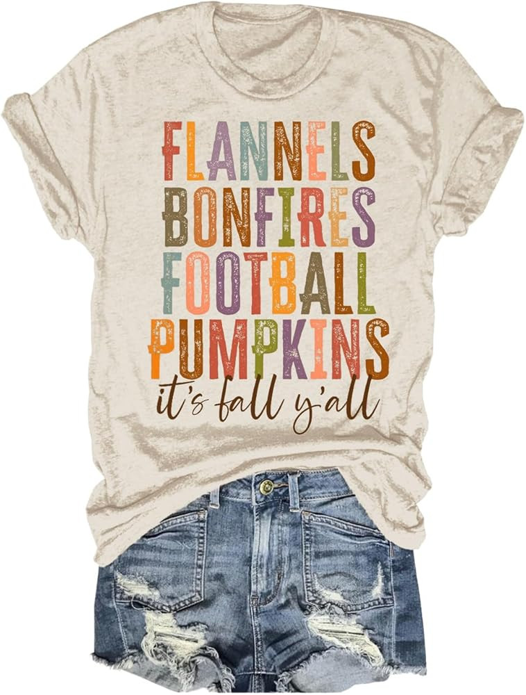 Fall T-Shirt for Women Family Halloween Thanksgiving Tops Cute Autumn Thankful Pumpkin Graphic Te... | Amazon (US)