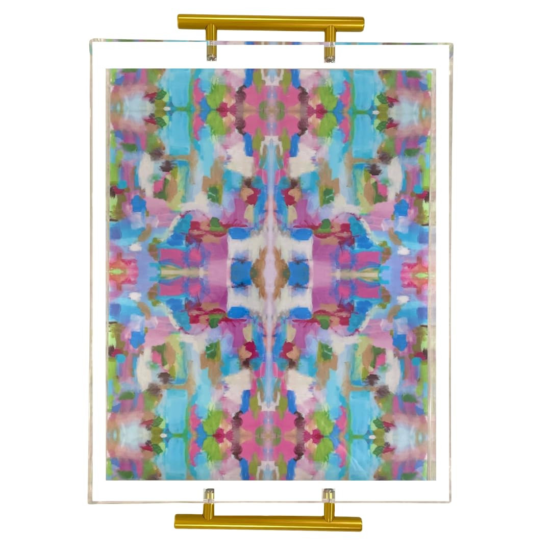 Acrylic Serving Tray with Gold Handles - 11"x14" Decorative Clear Tray, Pink and Blue Multicolor - Vanity, Cofee Table, Bar Cart, or Bathroom Organizer | Amazon (US)