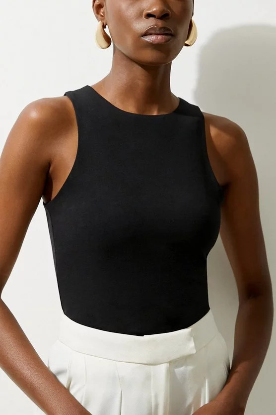 Stretch Cotton Racer Tank Top | Karen Millen US