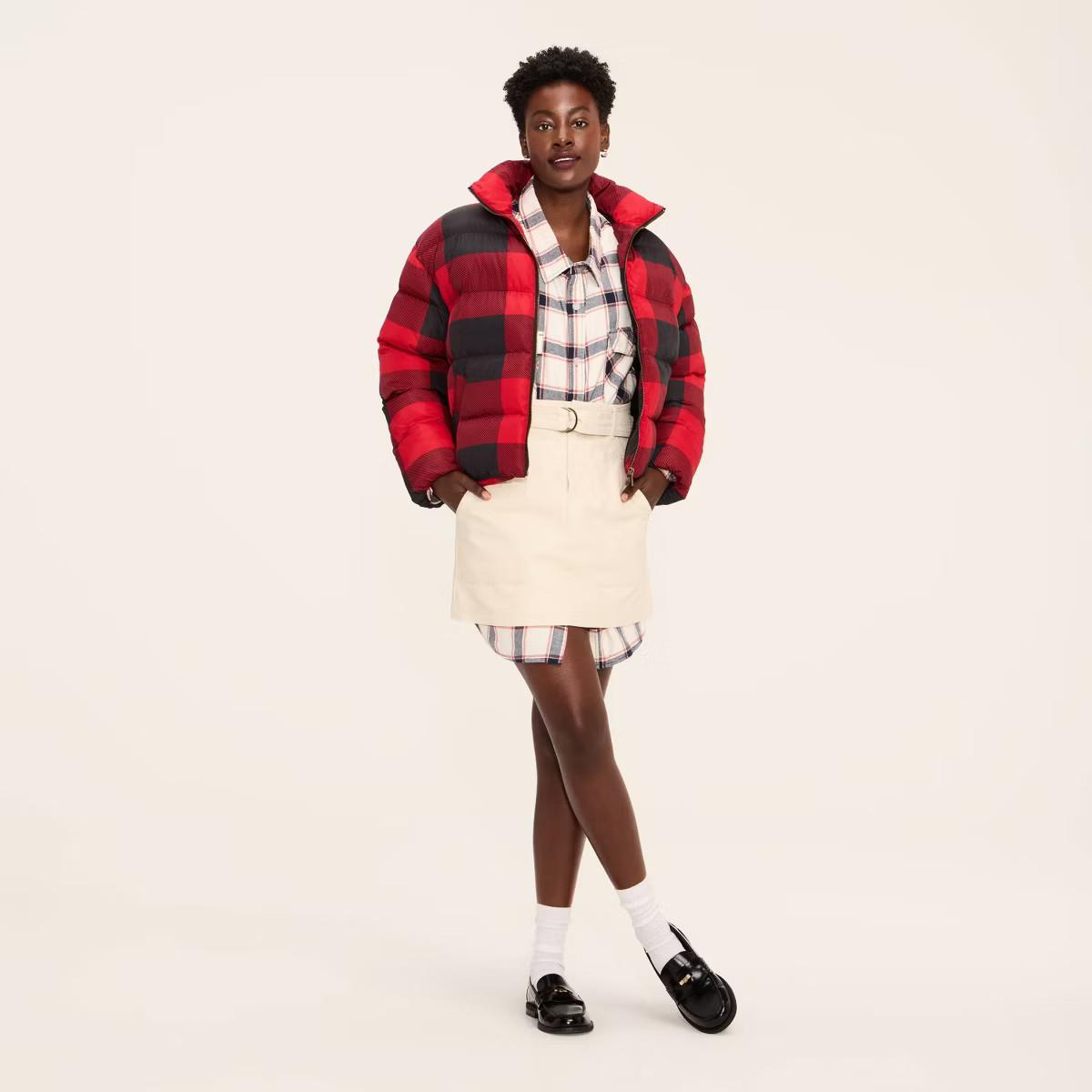 Women's Buffalo Check Puffer Jacket - Woolrich x Target Red/Black | Target