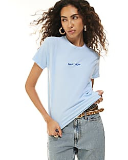 Blue What Now Embroidered Baby Tee T-Shirt | River Island UK & IE
