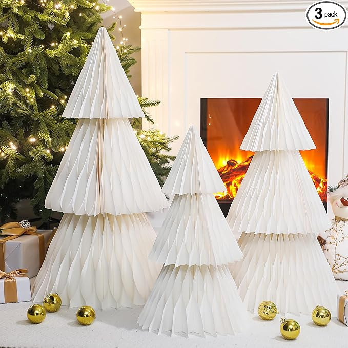 3 Pcs Large Honeycomb Paper Christmas Trees - 3ft 2.5ft & 2ft Christmas Paper Tree 3D Honeycomb D... | Amazon (US)