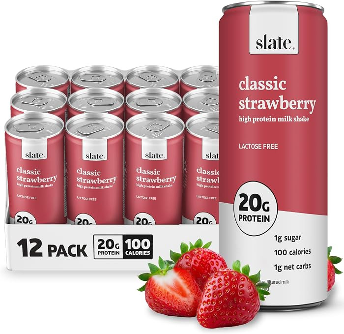 Slate Milk - High Protein Milk Shake - Classic Strawberry - Lactose Free, 20g Protein, 1g Sugar, ... | Amazon (US)