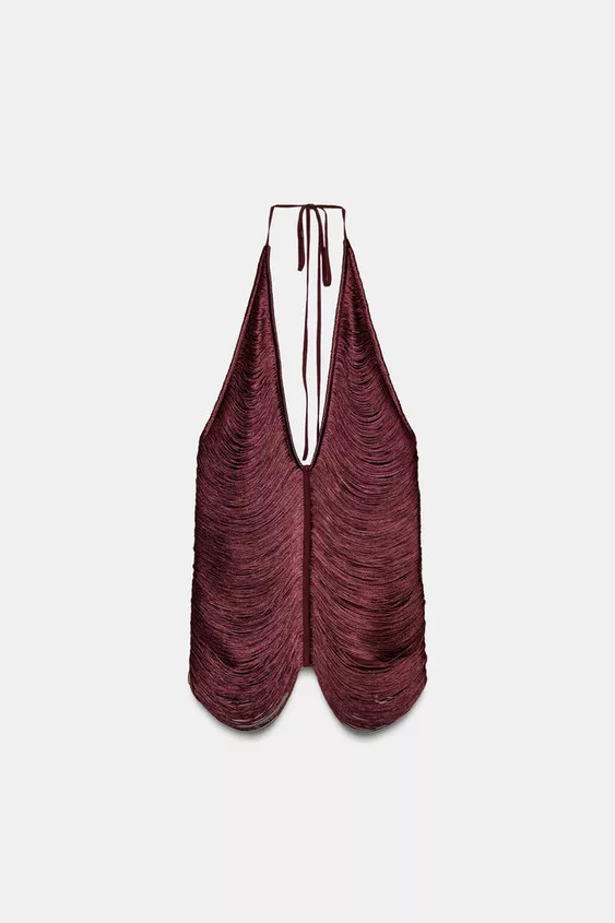 HALTER TOP WITH FRINGING | Zara US