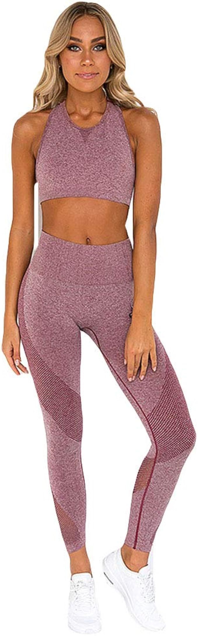 Hotexy Women Workout Sets 2 Pieces Suits High Waisted Yoga Leggings with Stretch Sports Bra Gym T... | Amazon (US)