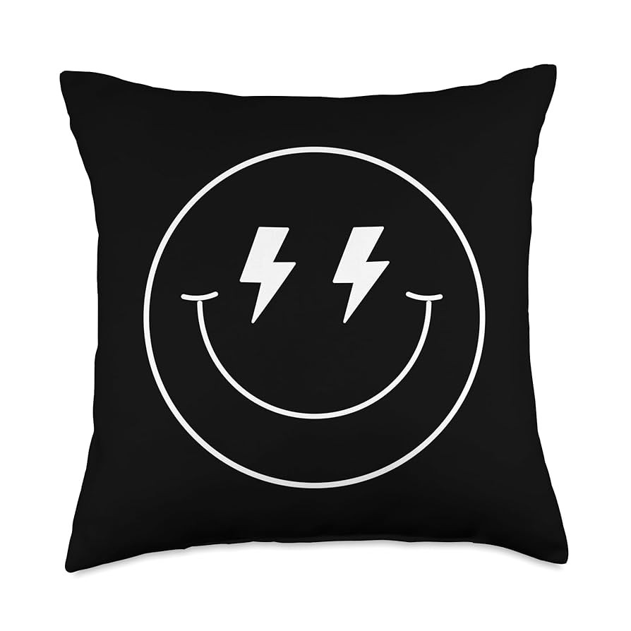 Minimalist 80s Lightning Bolt Eyes Happy Smiling Smile Face Throw Pillow | Amazon (US)