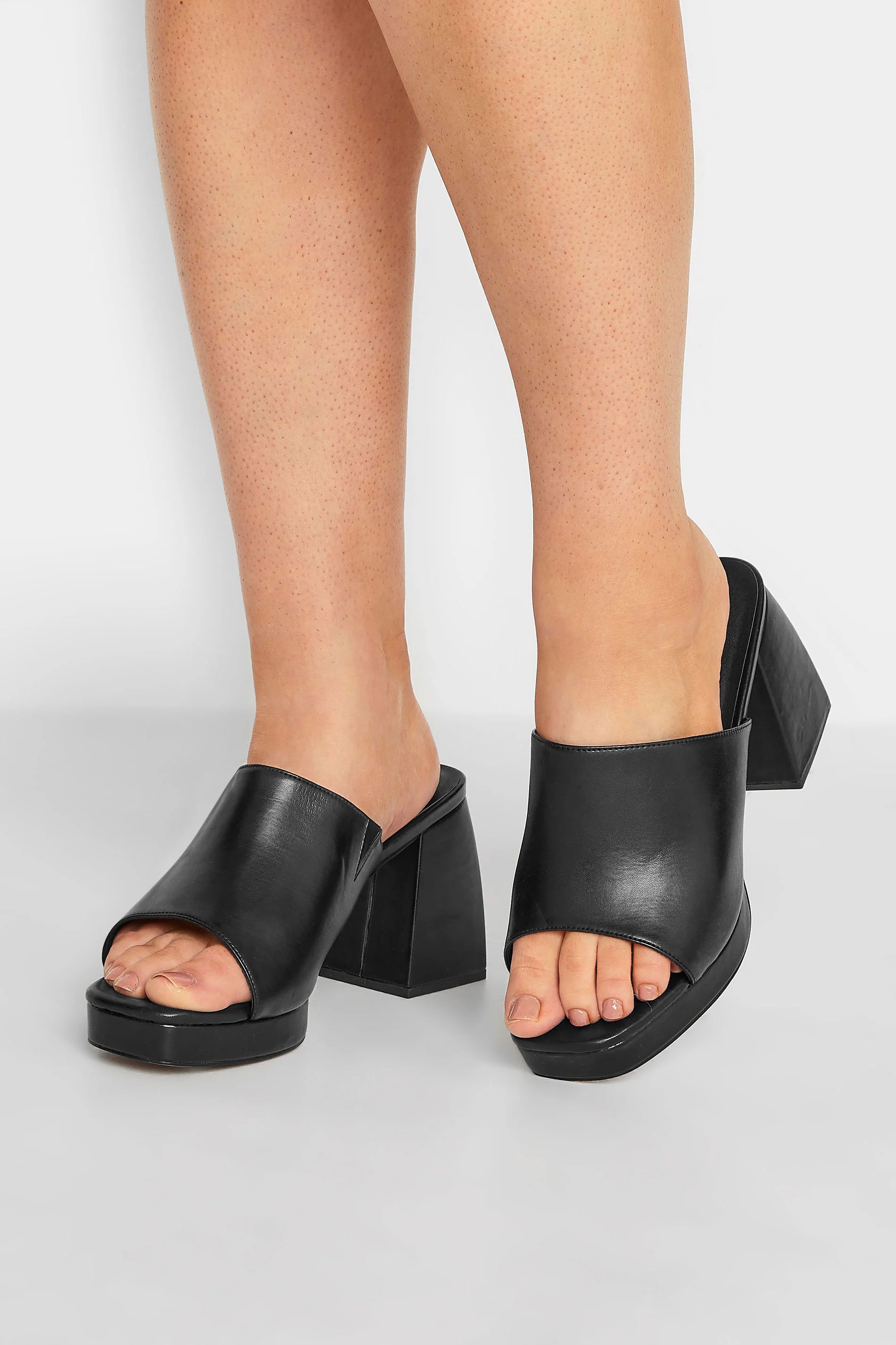 LIMITED COLLECTION Plus Size Black Platform Block Mule Sandal Heels In Wide E Fit | Yours Clothing UK