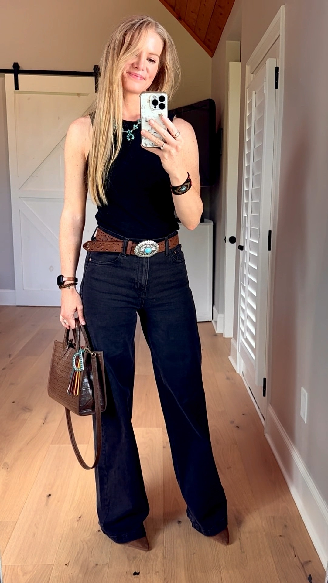 Date night jeans outfit

Size reference 5’ 9 140 lbs

Black tank - medium

Black wide leg jeans - 4 tall

Mules - sized up


Western style. Western chic. Black jeans outfits. Wide leg jeans outfits. All black outfit. Black and brown outfit. Transitional fall outfit. Gap jeans. Amazon tops 

#LTKFallSale #LTKFindsUnder50 #LTKTall