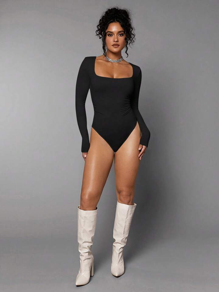 SHEIN BAE Square Neck Slim Fit Tee Bodysuit | SHEIN