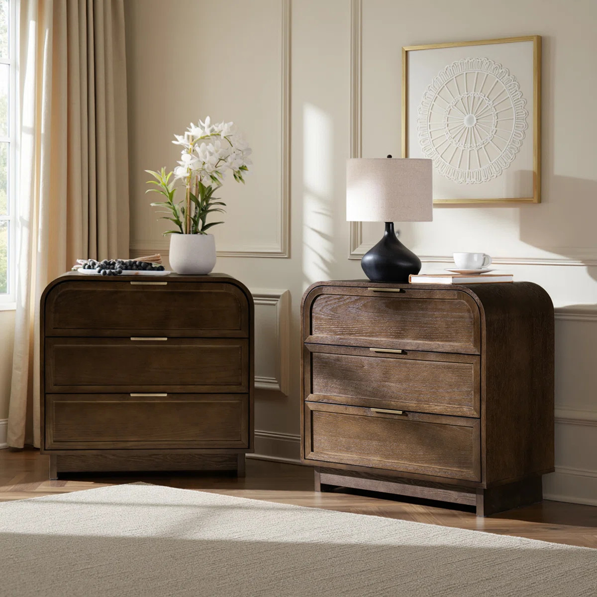 Kathrine Modern 3-Drawer Arched End Table with Solid Wood Legs And Charging Station Set of 2 | Wayfair North America